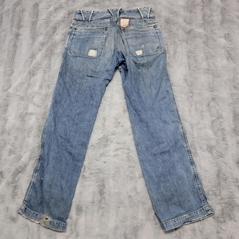 Diesel Jeans Mens 32x33‎ Blue Straight Distressed Motor Club Patch Biker Y2K - Picture 14 of 16